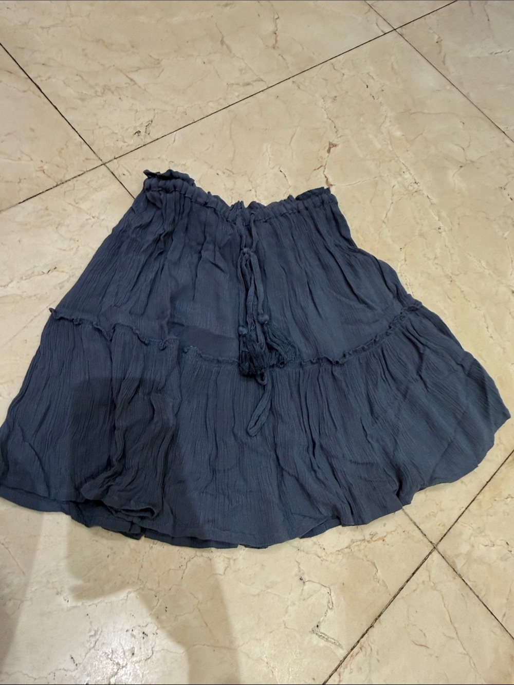 Elan Navy Blue Crinkled Tiered Skirt